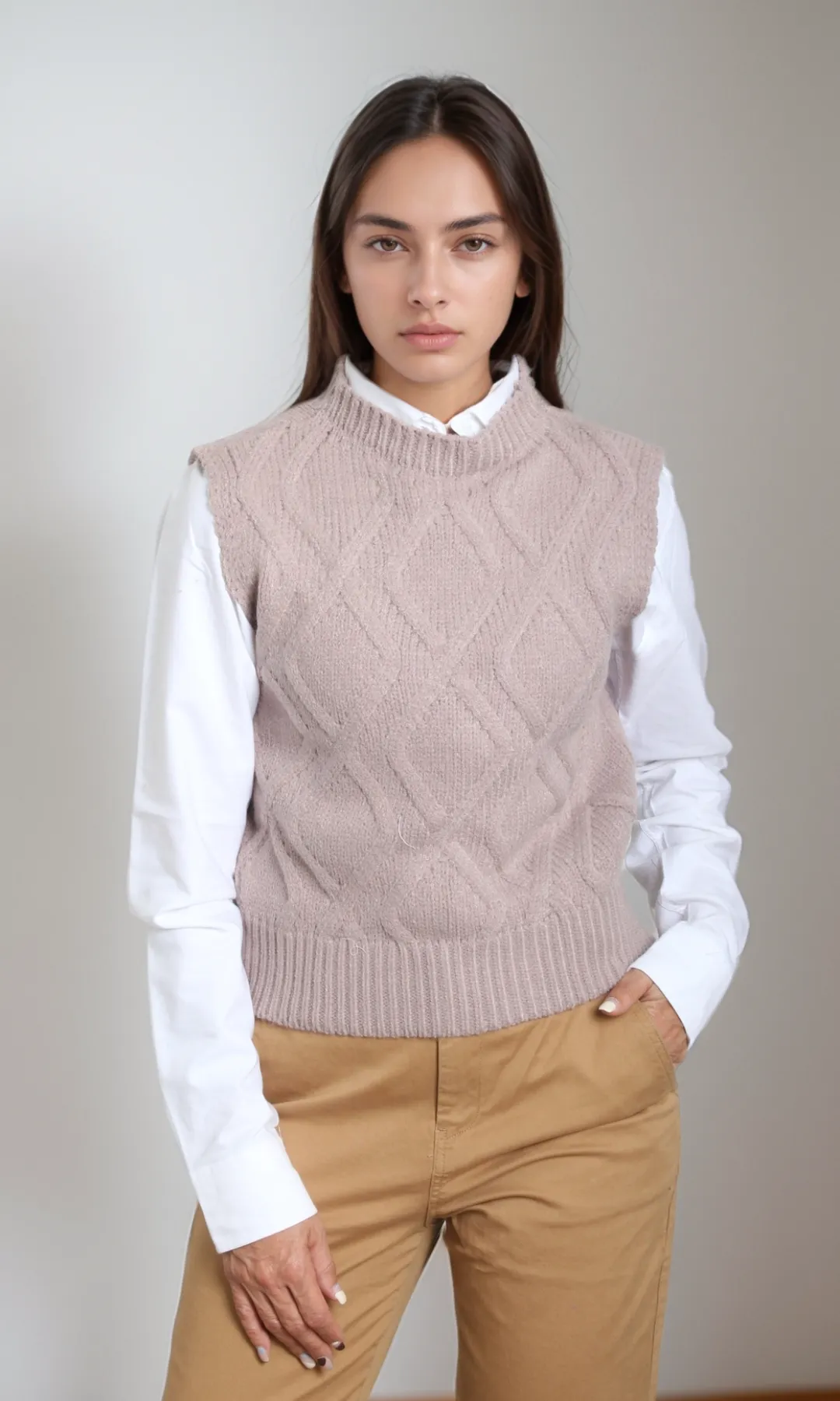 Women Knitted Vest (Beige)