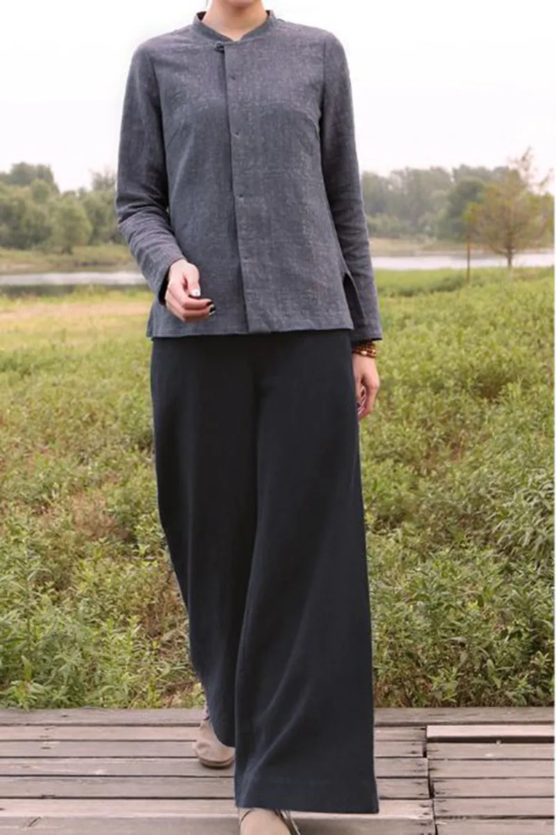 Women Loose Wide Leg Linen Long Pants K7051