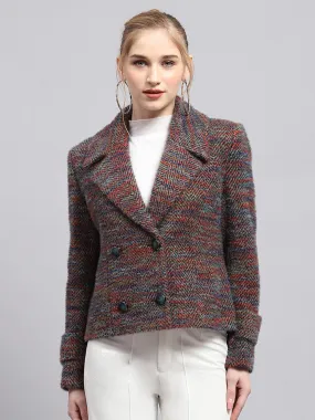 Women Multicolor Self Design Collar Full Sleeve Coat