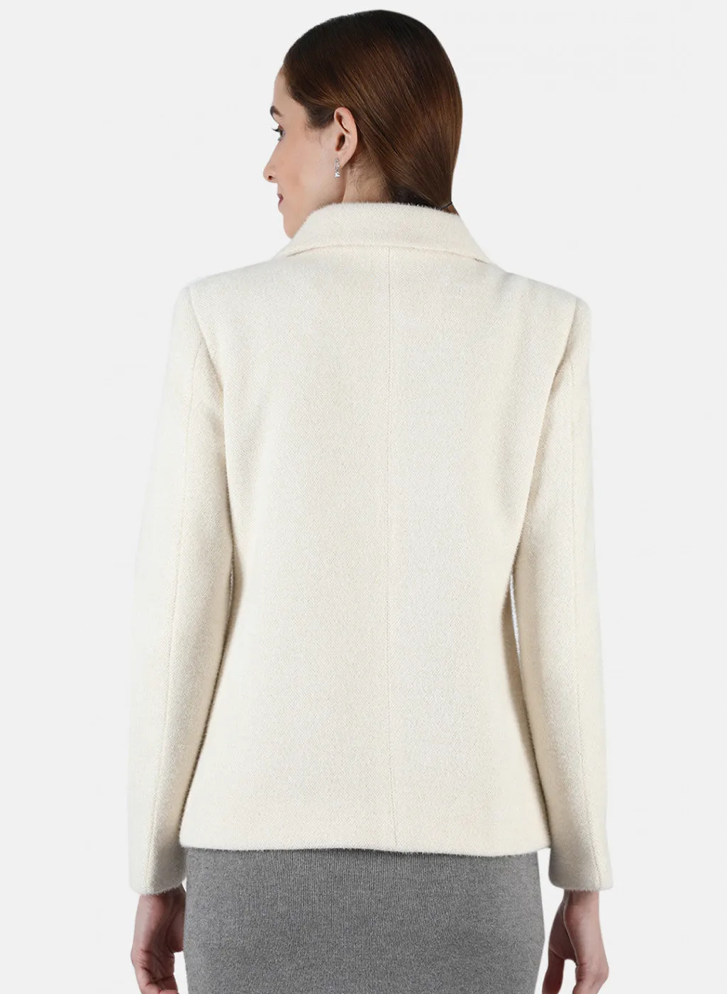 Women Off White Solid Coat