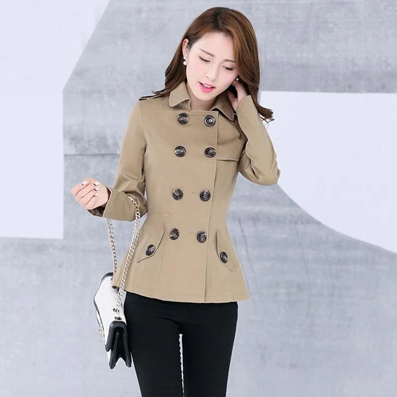 Women Trench Coat Casual Slim Fit Cotton Blends