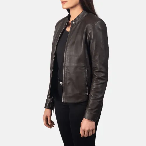 Womens Brown Leather Biker Jacket