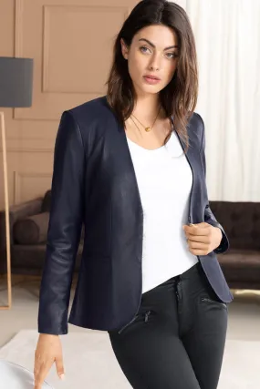 Women’s Classic Blue Sheepskin Leather Blazer