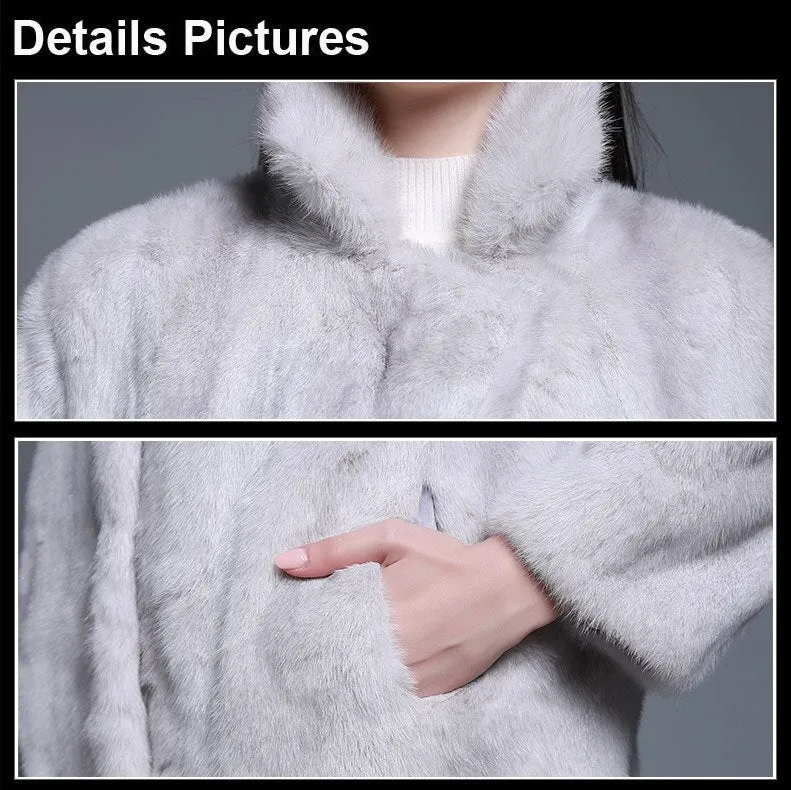 Women's Genuine Mink Fur Coat Turn Down Collar Natural Fur Women Jacket 16063