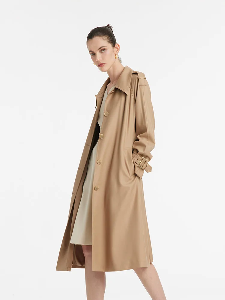 Worsted Wool Lapel Women Trench Coat With Belt