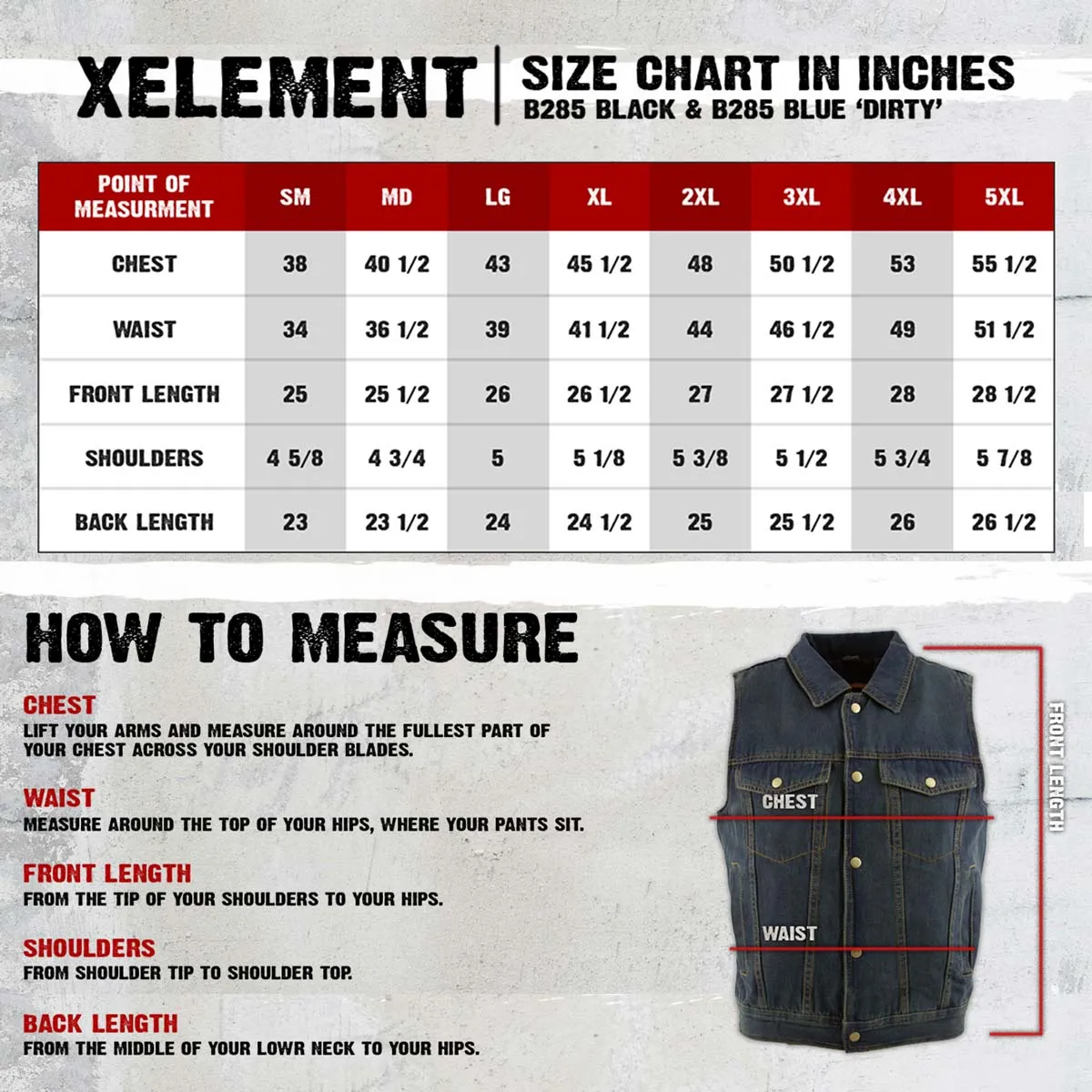 Xelement B285 Men's 'Dirty' Black Denim Motorcycle Rider Vest with Shirt Collar