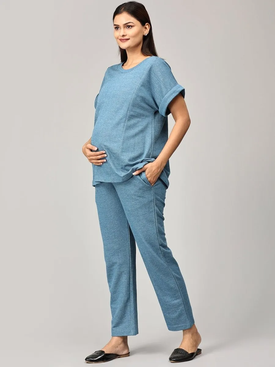 You Do Blue Maternity and Nursing Sweatshirt Co-Ord Set