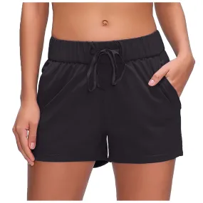 Yundan Womens High Waisted Shorts Drawstring Elastic Waist Running Summer Black