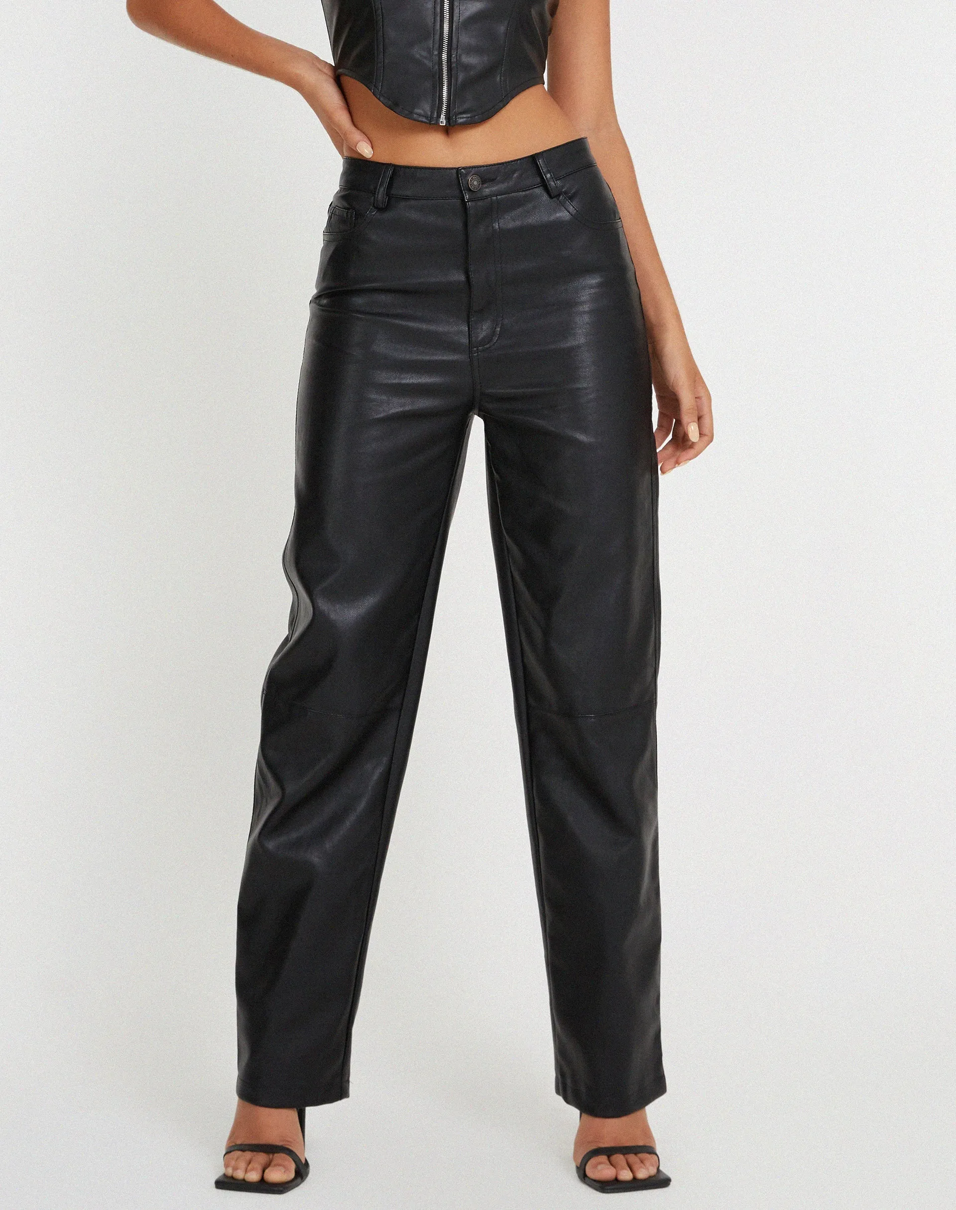 Zova Wide Leg Trouser in Pu Black