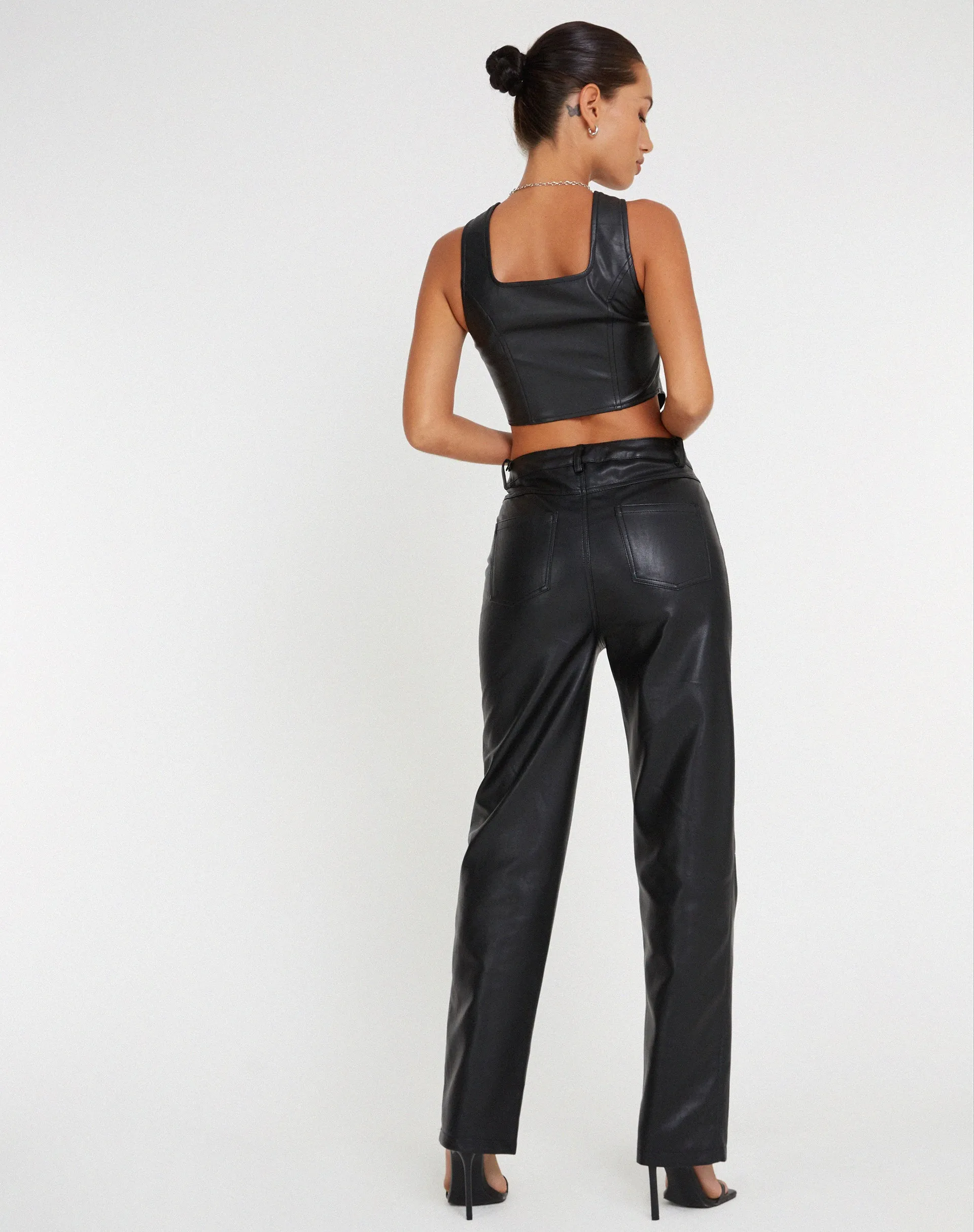 Zova Wide Leg Trouser in Pu Black