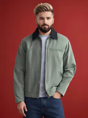 ZR Contrast Collar Denim Light Green Jacket